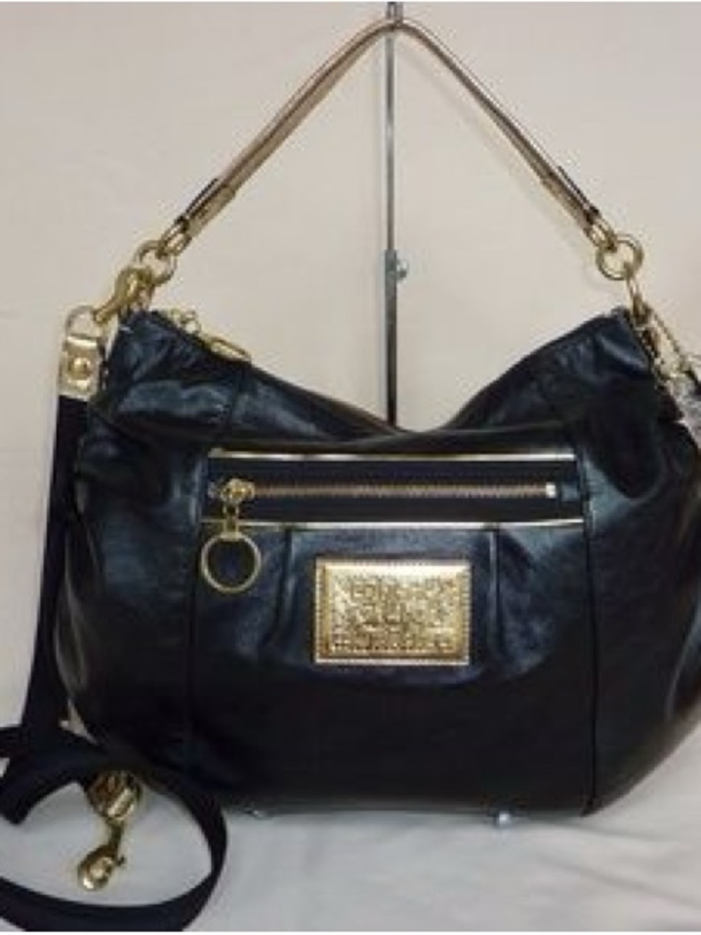 Coach Black Leather Shoulder Bag with Gold Hardware